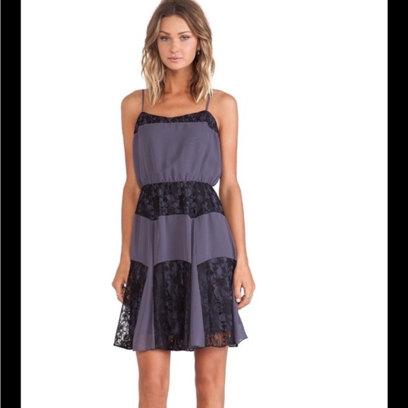 BCBG Generation Black Gray Spaghetti Strap A-line Lace Women’s Dress - Picture 9 of 9